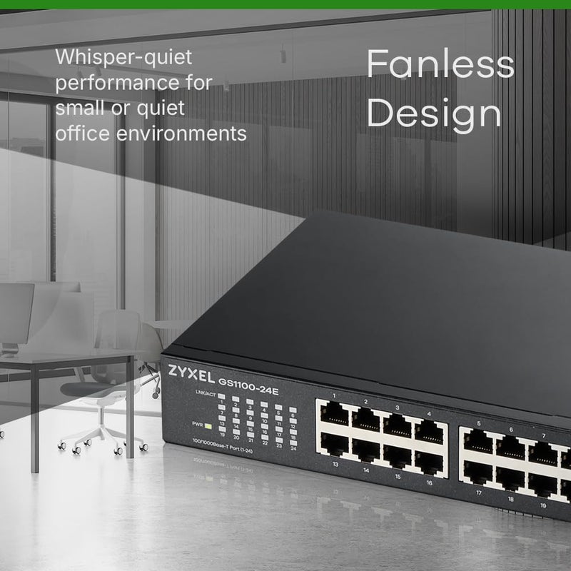 Zyxel 24-Port Gigabit Switch | Unmanaged | Fanless Design | Auto MDI/MDI-X Support | Network Ethernet Hub [GS1100-24E] - Image 4